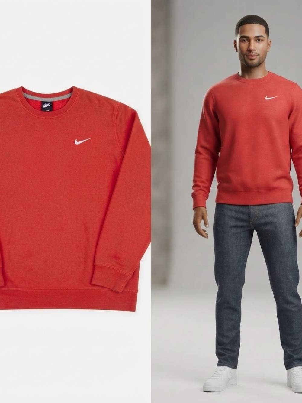 Nike Men’s Crewneck Sweatshirt in Bright Red with Swoosh XL